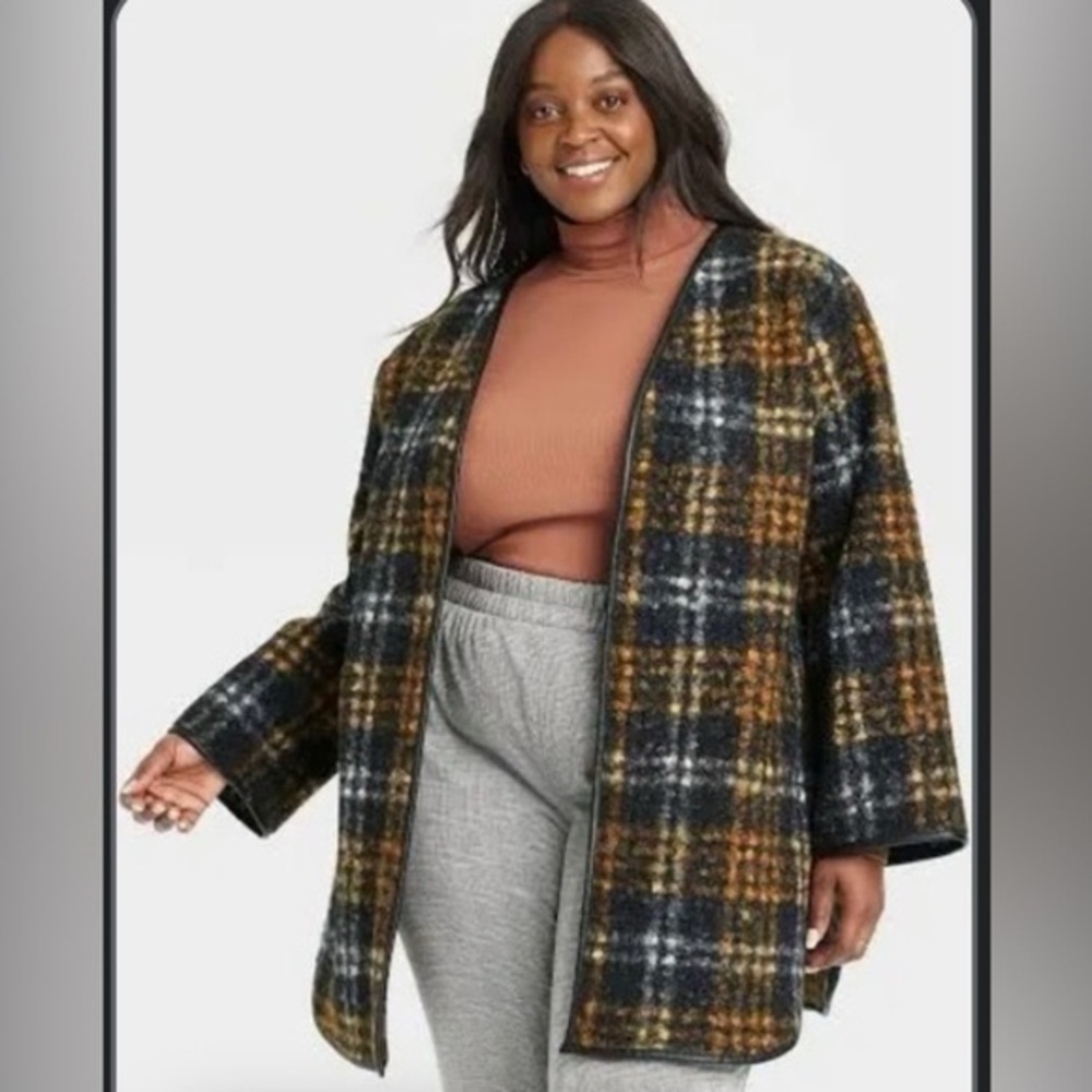 NWOT Ava and Viv Plaid Overcoat